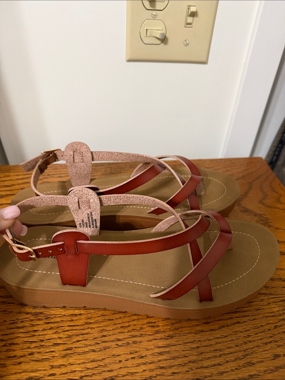 Aloha Island Red-Brown Strappy Women's T-Back Sandals